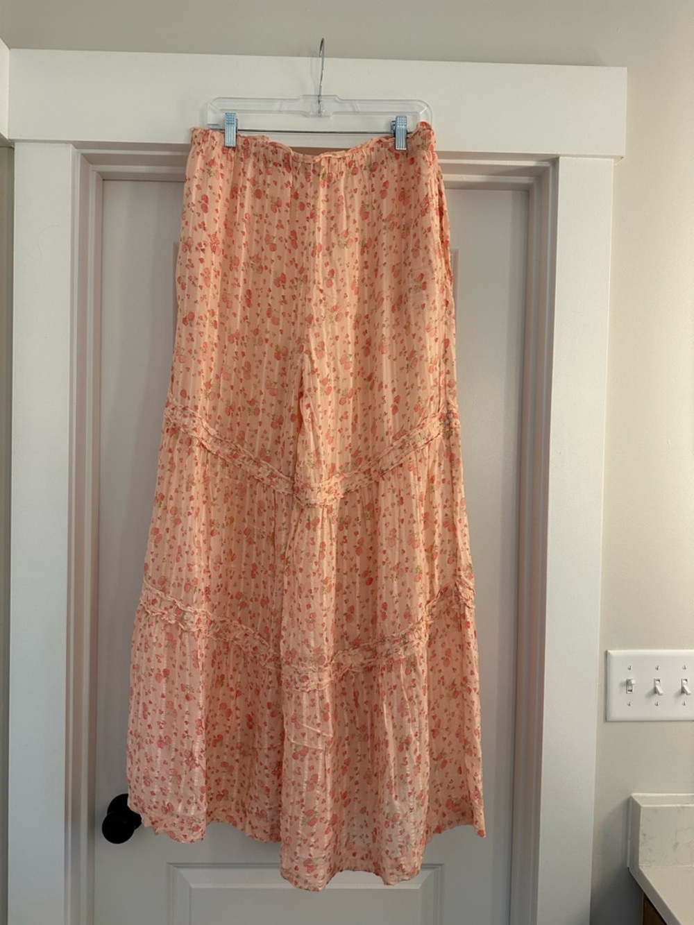 Free People Pale Pink Boho Tiered Maxi Flowy Pants